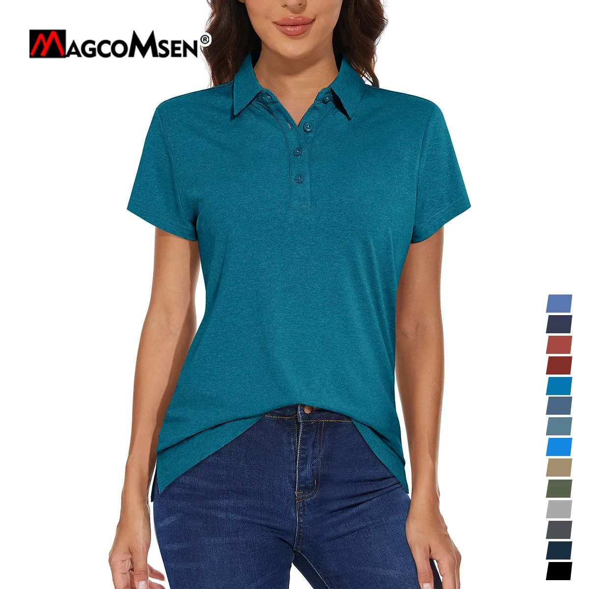 シャツマグコムセン女性ゴルフポロTシャツ半袖UPF 50+クイックドライポロカラーシャツ軽量アスレチックテニスシャツ