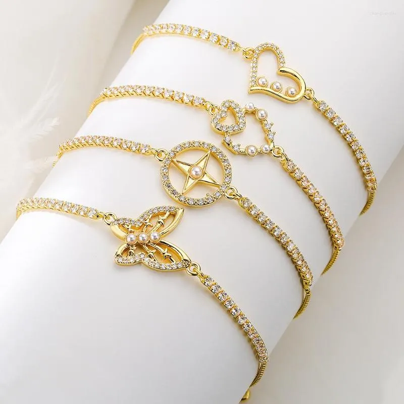 Länk armband pärla zirkonfjäril älskar geometriska armband för kvinnor modemperatur enkel en skit inoxdödbara kvinnors smycken
