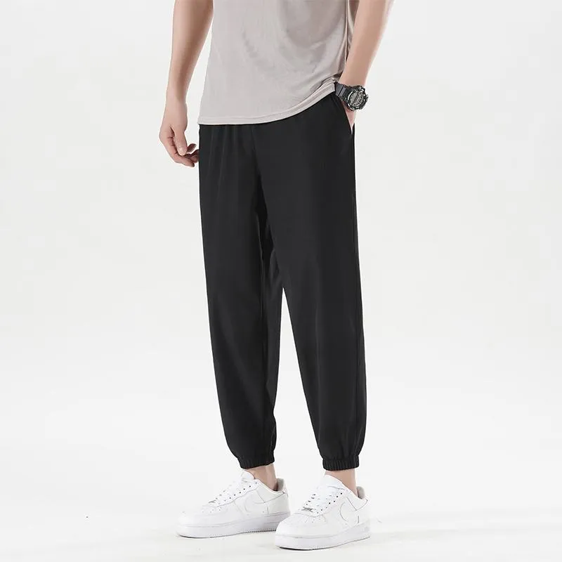 Byxor nya tonåringar sommar 9point Harlan Pants Men's Loose Thin Korean Small Foot Leisure Trend Fashion Ice Silk Quick Torking Trouser