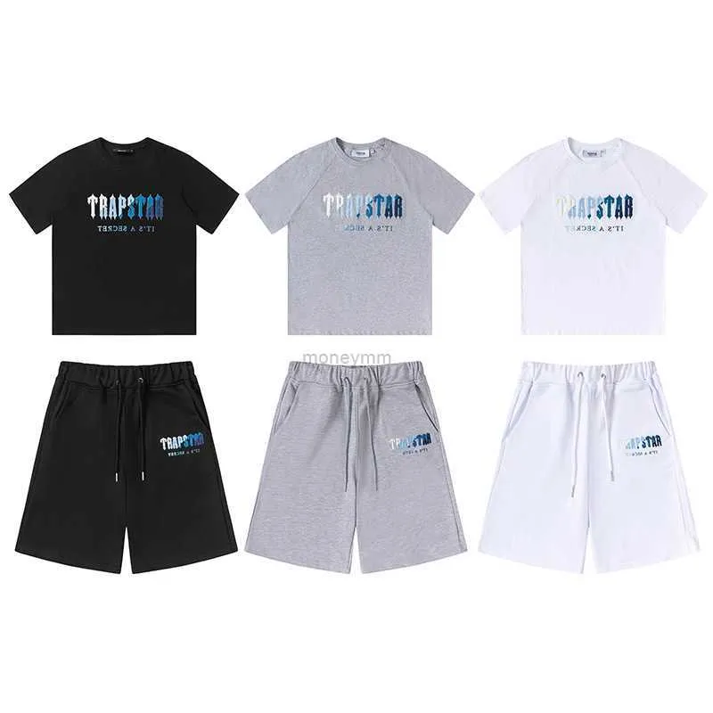 Designer Modekläder T-shirt T-shirts Trapstar Vit Blå Handduk Broderi Trendmärke Män Dam Par Sommar Kortärmade Shorts Sports Set Lyx Casual Street