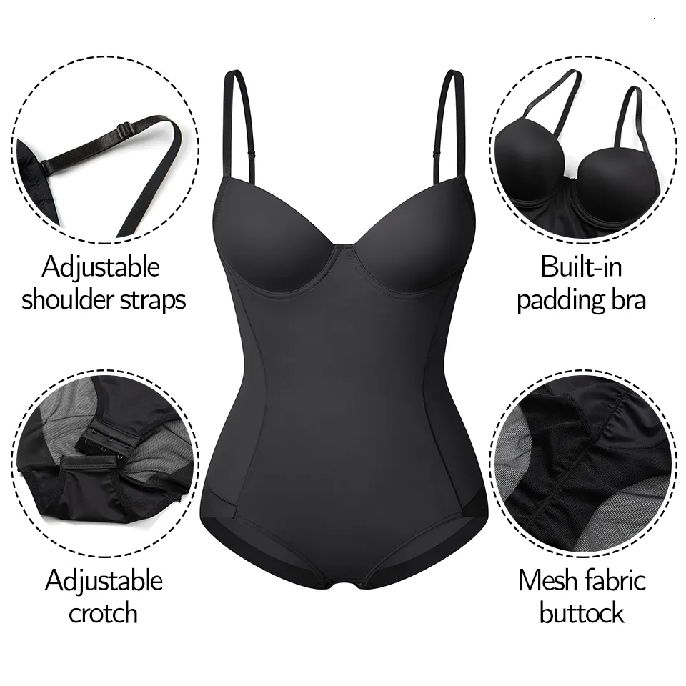 Adjustable Women Shaping Bodysuit Underwear with Built-in Bra Shapewear  Corset Swimsuit for Party (Black L) (Black XL)