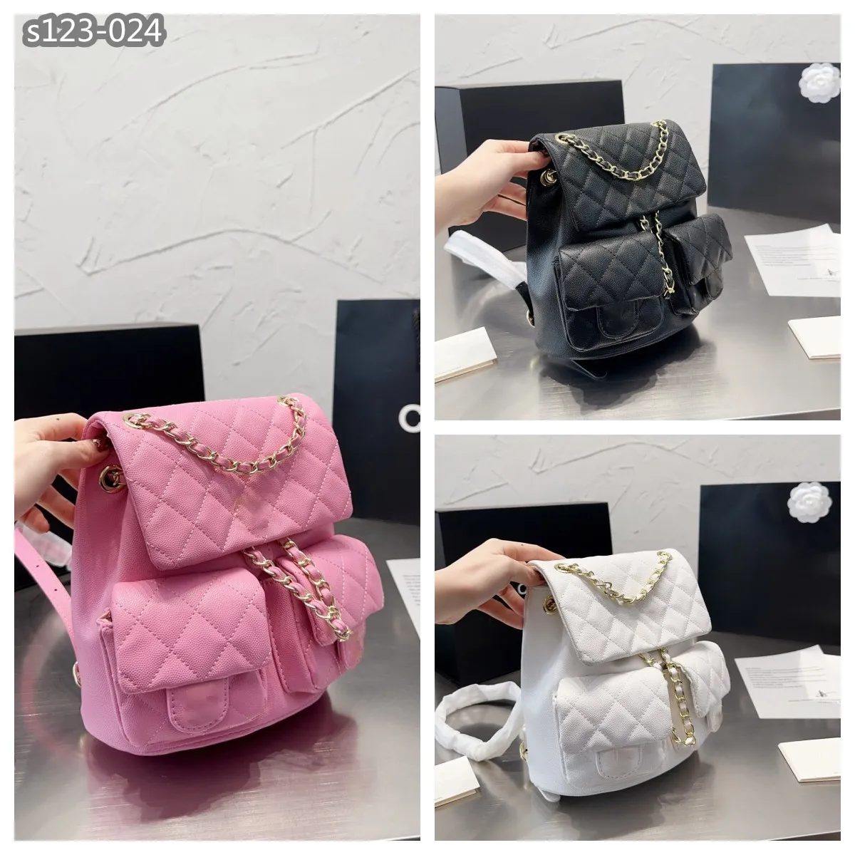 Channel bag 23P designer cc backpack bag Oil wax skin bag Flap leather Bag 22A quality Women's mens tote crossbody Designer handbags fashion Embossing wallet AS3787