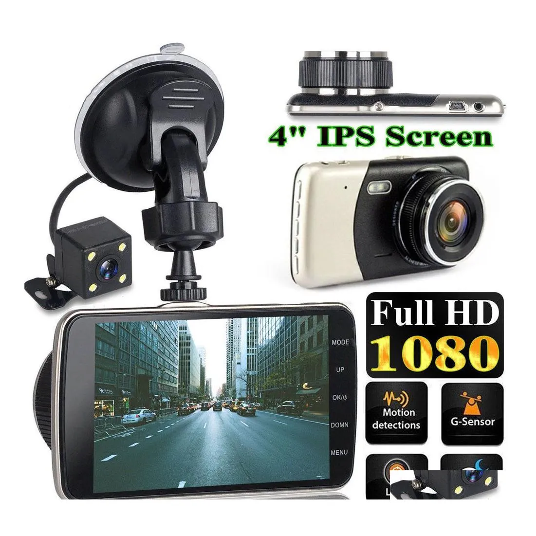 Auto DVR Auto DVRs 4 Zoll Ips HD 1080P Fahren Recorder Fahrzeugkamera DVR Dashcam Nachtsicht G Sensor Unterstützung Russische Tropfenlieferung Handys Dh5Um