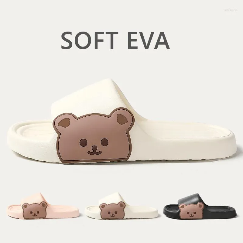 Slippers Women Men Casual Flip Flops Cute Cartoon Bear Shoes Soft EVA Summer Beach Sandals Couples House Non Slip Slides