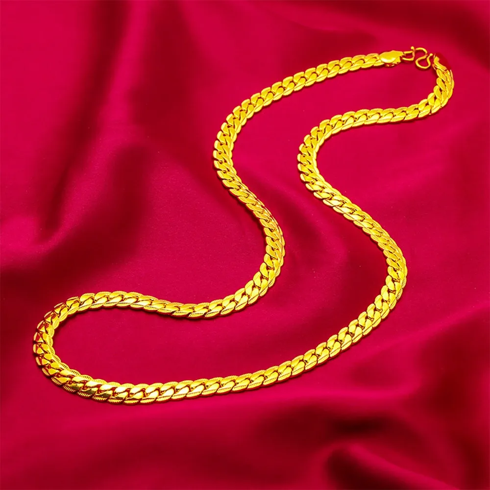 Männer Halskette Kragen Kette Schlangenknochen Klassisch Massiv Echt 18 Karat Gold Farbe Einfacher Stil Männliches Schlüsselbein Schmuck Geschenk 60 cm Lang