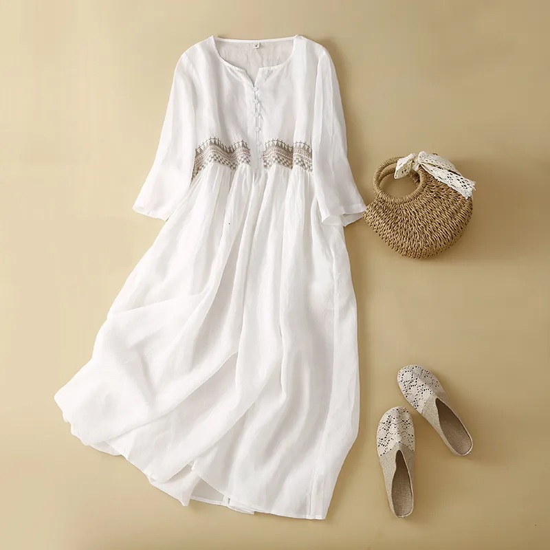 vintage cotton dresses Retro Stage Floral Puff Sleeves Lapel Midi Dress | 100% Cotton