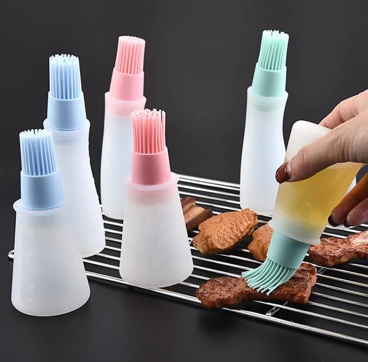 Oliatore in silicone con pennello Condimento per condimento Pennello per salsa con bilancia Bottiglia di olio BBQ Utensili da cucina Gadget Grigliate Utensili per friggere