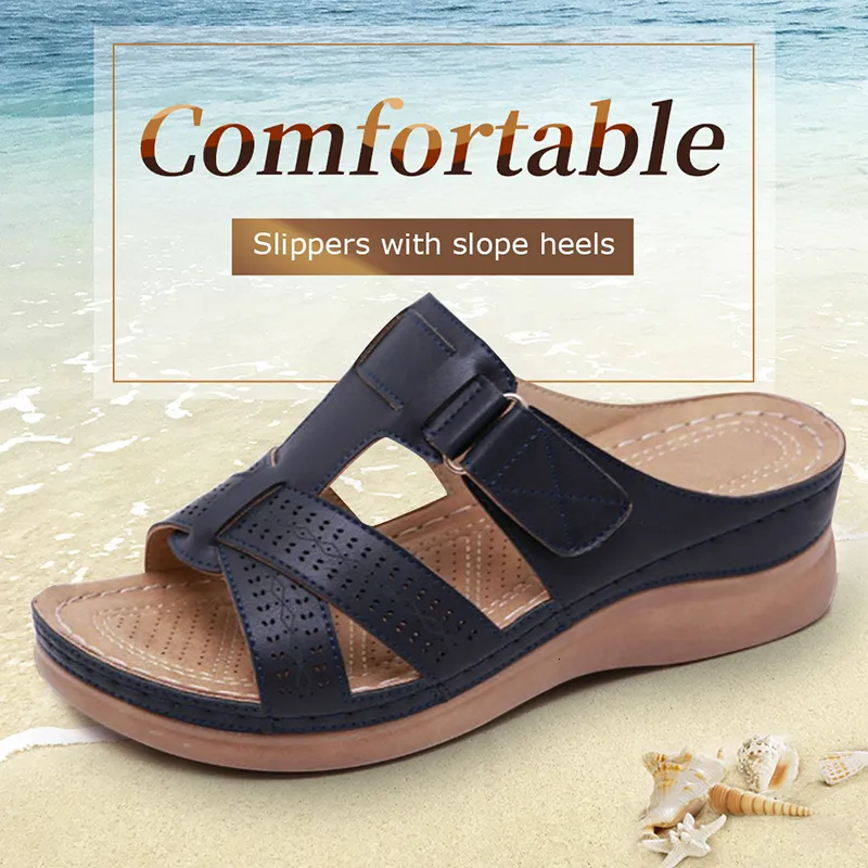 Sandales d'été femmes sandales compensées Premium orthopédique sandales à bout ouvert Vintage anti-dérapant en cuir Pu décontracté femme plate-forme chaussures 230509