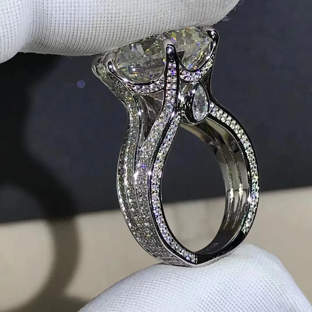 반지 솔리테어 12ct Moissanite 다이아몬드 반지 100% Real 925 여성용 남성 약혼 보석을위한 스털링 실버 파티 웨딩 밴드 반지