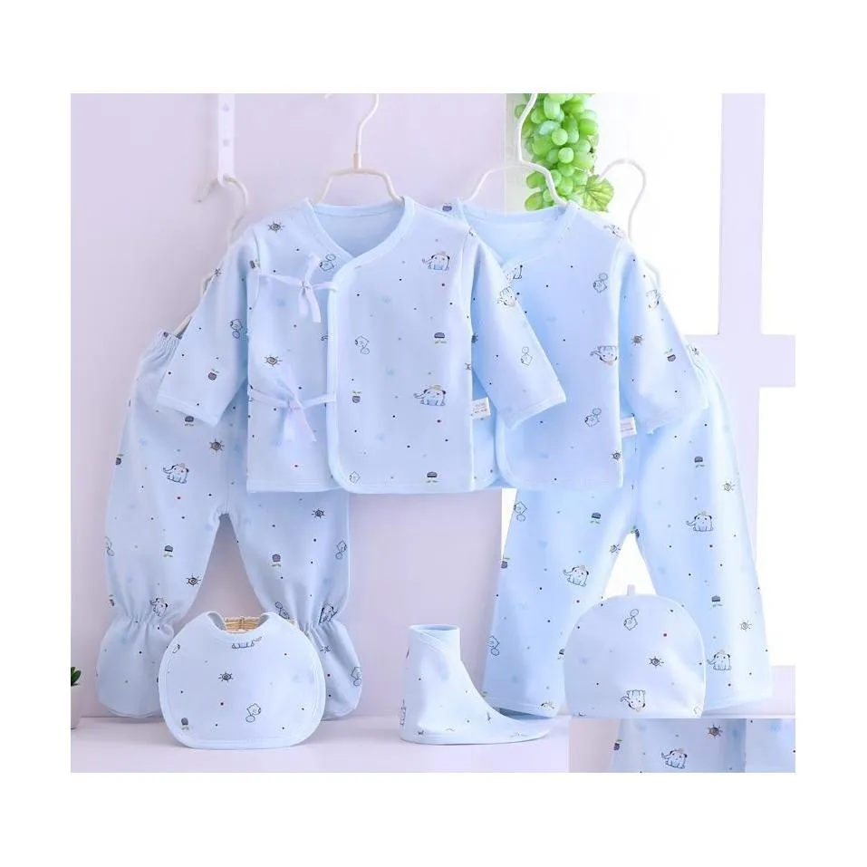 Ensembles de vêtements 7Pcs Born Baby Clothes 0 Summer Cartoon Print Girls Gift Set Coton Garçons Printemps Kid Outfitclothing Drop Delivery Kids Dhvbr