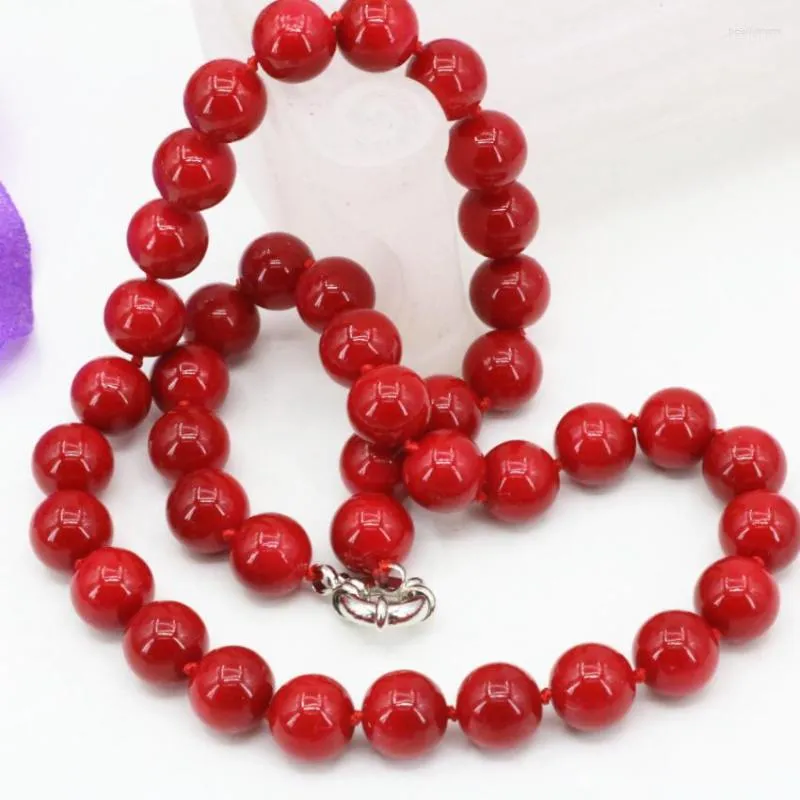 Chaînes Déclaration de mode Femmes Collier 10mm Artificielle Corail Rouge Pierre Perles Rondes Chaîne Ras Du Cou Clavicule DIY Bijoux 18 pouces B3212