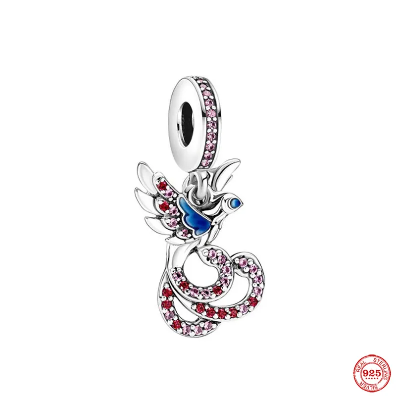 925 silver Fit Pandora Original charms DIY Pendant women Bracelets beads Pink Murano Glass Flamingo Dangle