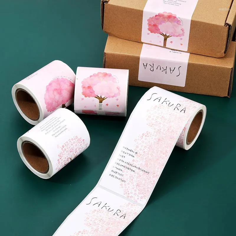 Present Wrap 50st Rectangular Cherry Blossom Stickers för bröllop/födelsedag/semesterfestdekoration Bakade desserter Etiketter