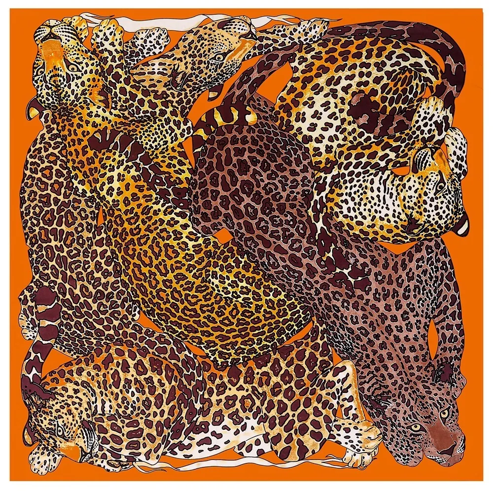 Sarongs 130 cm Leopard Brand Square Scarf Women 100 Silk 2023 Pashmina Fashion Design Shawl Bandana Kerchief Scarves 230508