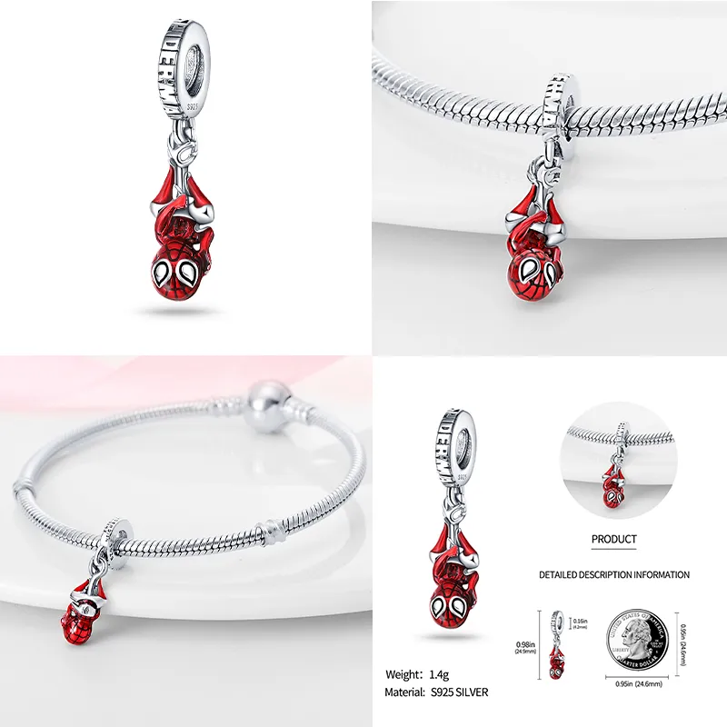 Sterling 925 silver charm the spiderman bead pendant fits Pandora