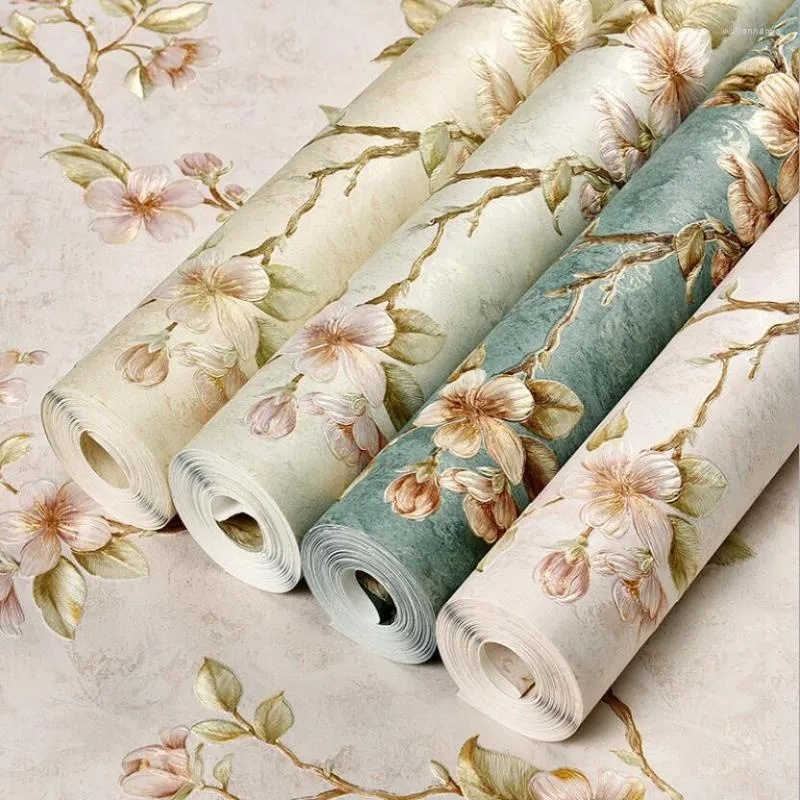 Wallpapers 3d zelfklevend behang groen roze beige bloemenschil en stokstickers muurschildering muurpapier decoratie p029