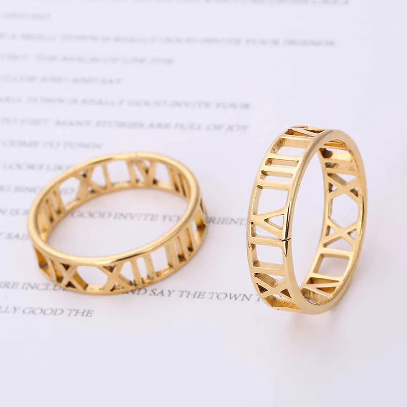 Band Rings 2023 Roman Numerals Stainless Steel Rings For Woman Girl For Men Couple Hollow Wedding Ring Z0509