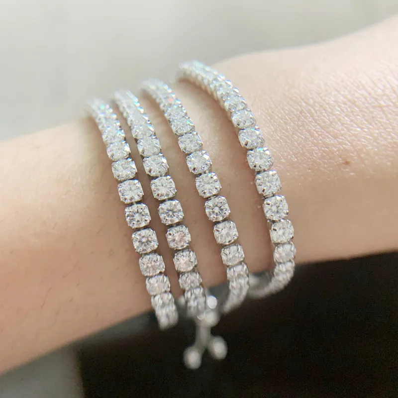 تم تمرير Diamond تم تمرير حجم قابلة للتعديل من الذهب الأبيض مطلي S925 Sterling Silver Moissanite Bracelet for Girls Girl