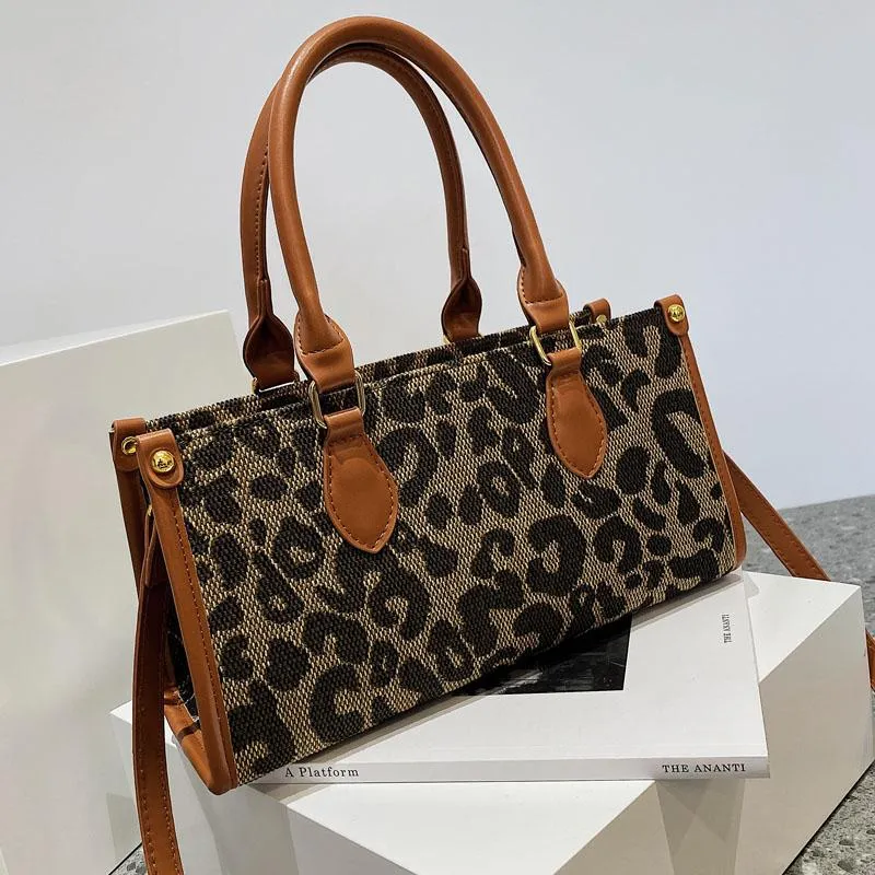 Evening Bags Vintage Leopard Print Bucket Canvas Tote Shoulder For Women Brand Designer Crossbody Ladies Handbags Winter 2023evening