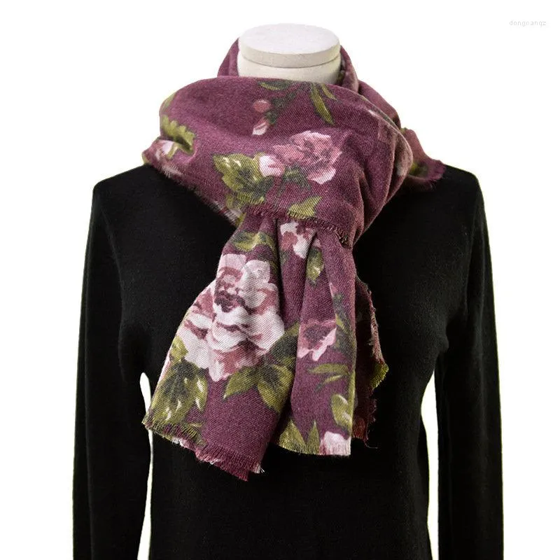 Szaliki szalik damski jesienna zima moda etniczna dama kwiatowy druk szal krótki frędzle imitacja kaszmirowa ciepło