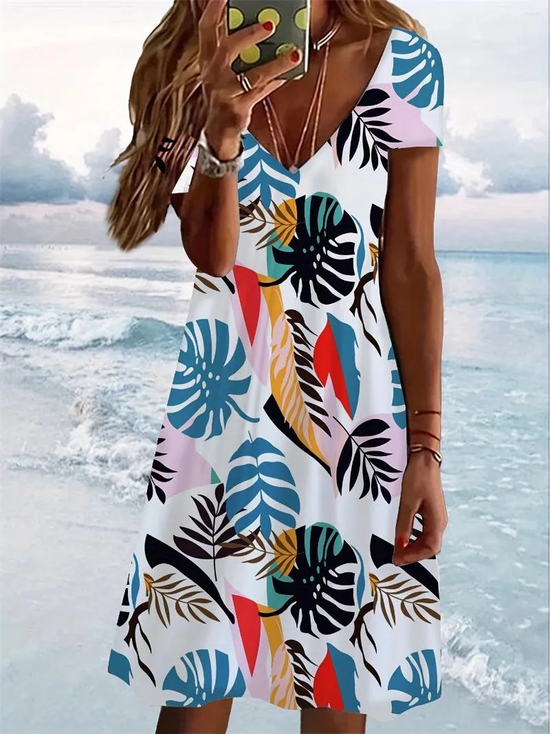 Casual Dresses Summer For Women 2023 Elegant Print V Neck Sexy Party Mini Dress Beach Outfits Vestidos Ms Chuh