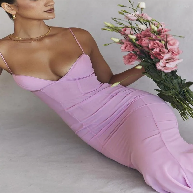 Casual Dresses Fashion Women Summer Spaghetti Strap V Neck Sleeveless Tight Montered Long Dress Bodycon Fishtail Cocktail Party