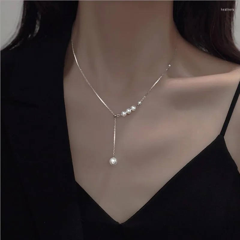 Pendentif Colliers Mode coréenne Design gland rond perle perle charme pendentif collier pour femmes filles fête bijoux collier ras du cou Dz506