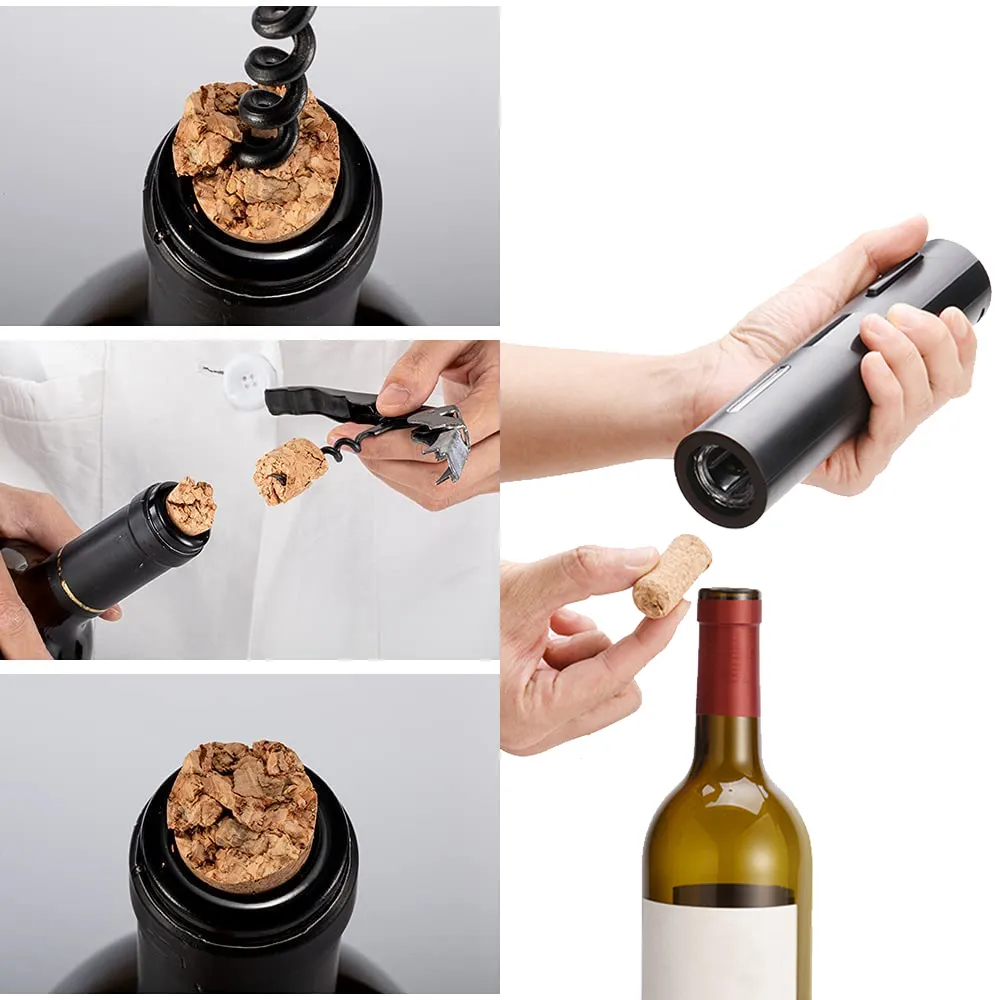 Electric Wine Opener With Foil Cutter - Battery Powered Automatic Corkscrew In White & Rose Gold
