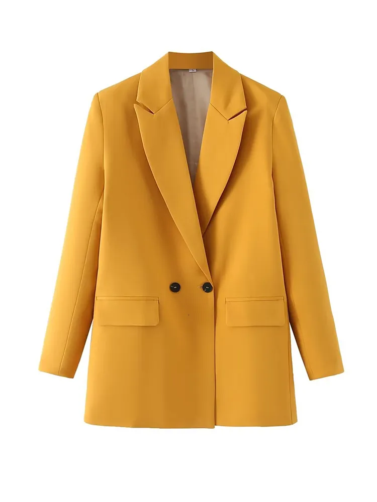 Kadınlar Suits Blazers Bahar Kadın Moda Çifte Breasted Ofis Wear Blazer Ceket Vintage Uzun Kollu Cepler Kadın Dış Giyim 230509