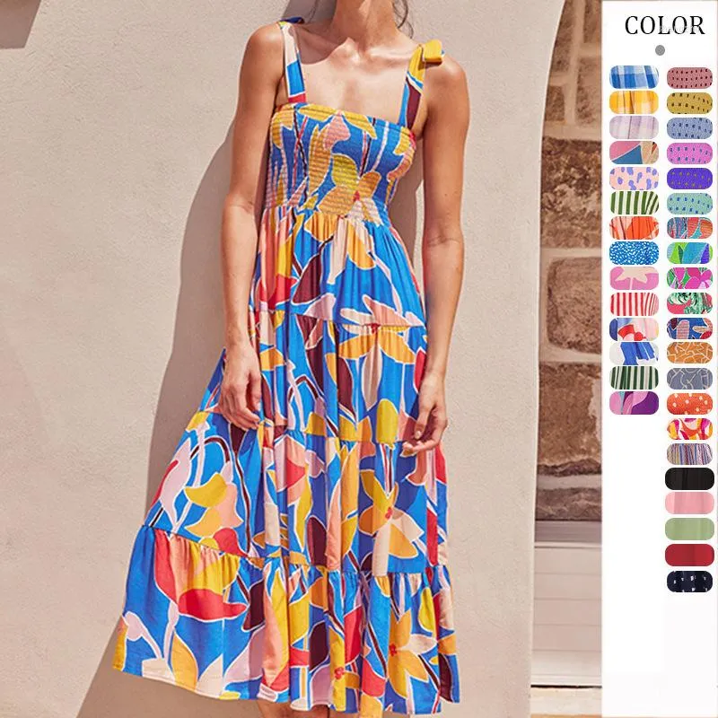 Casual Dresses 2023 Summer In Europe And America Amazon Vacation Model Of Suspenders With Printed Long Dress Is Super