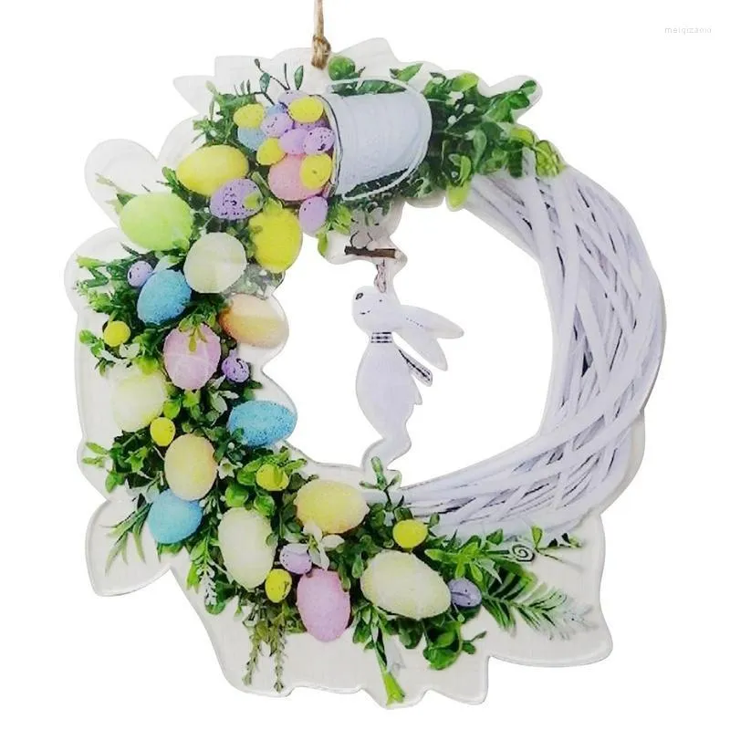 Couronne de fleurs décoratives pour porte de pâques, guirlandes de printemps en acrylique 2D avec œufs Pastel et brindilles mélangées pour fête d'entrée