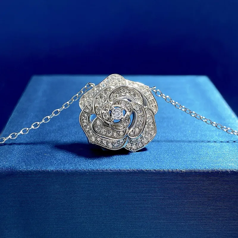 Classic Flower Moissanite Diamond Pendant 100% Real 925 Sterling Silver Wedding Pendants Necklace For Women Chocker Jewelry