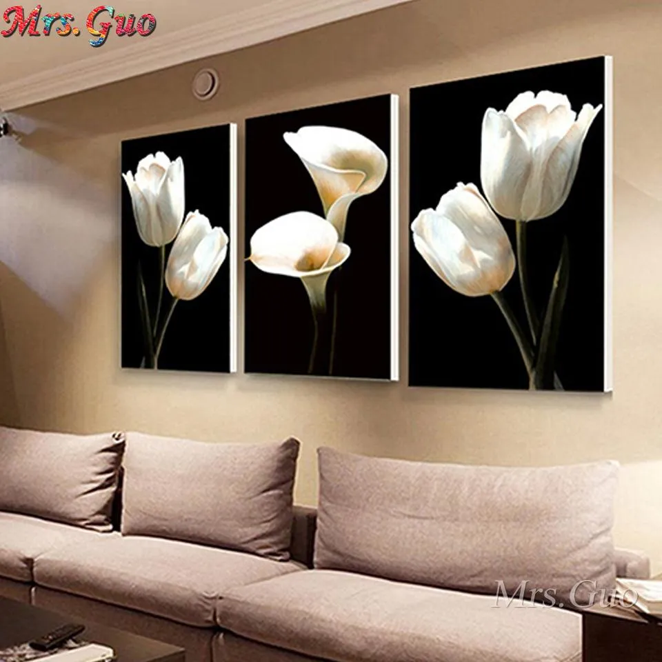 Stitch 5d diy Diamond painting Tulip Calla Flower Full Square/ Round Diamond embroidery animals Cross stitch Kids Room Decor Triptych