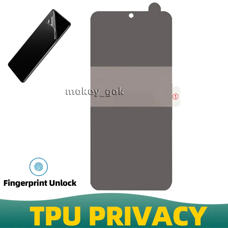 Protetor de tela de hidrogel de privacidade TPU Soft Film para Samsung S23 S22 S21 Note 20 Ultra S9 Plus S8 Suporte Ultrasonic Fingerprint Unlock