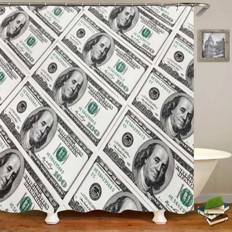 Curtains Cool 100 US Dollars Bill Banknotes Shower Curtain Bathroom Curtain Waterproof Money Currency Fabric Bathroom Home Decor 180cm