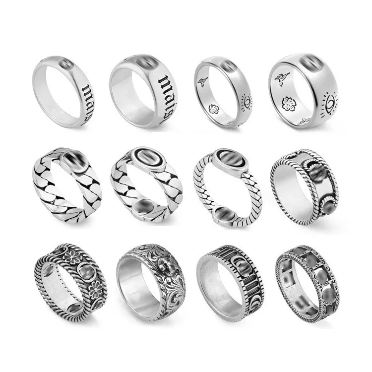 مصممي Luxurys خاتم خواتم المشاركة في العلامة التجارية للنساء للنساء زوجين المجوهرات الأسود Gu Letter Party Silver Plated Ring Ring Designers مصممي المجوهرات