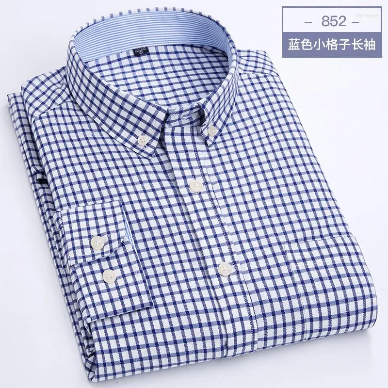 Chemises décontractées pour hommes Printemps et automne Oxford Coton Chemise à manches longues pour hommes Pure White Summer Non Ironing Stripe Plaid Business Slim