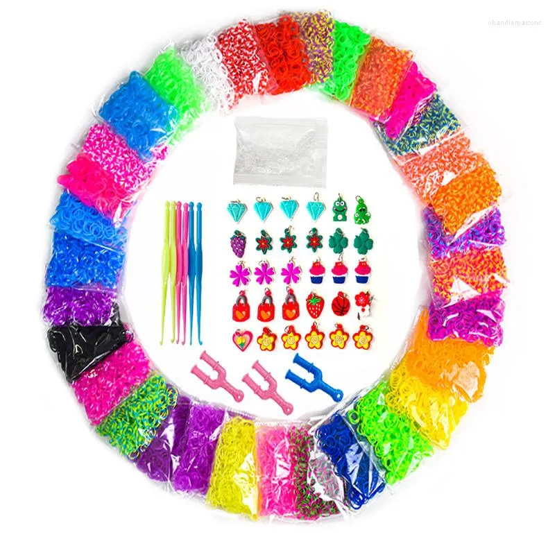 Charm Bracelets 32 Color Bands Sets 14400pcs Kit de fabricación de pulseras de goma DIY Band Woven Girls Craft Toys Gifts