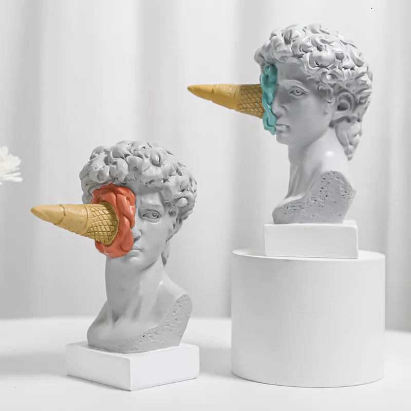 Decorative Objects Figurines Ice Cream David Statue Home Decoration Head Bust Sculpture Resin Mini Modern Abstract Art Sketch Desktop Ornaments Gifts 230509