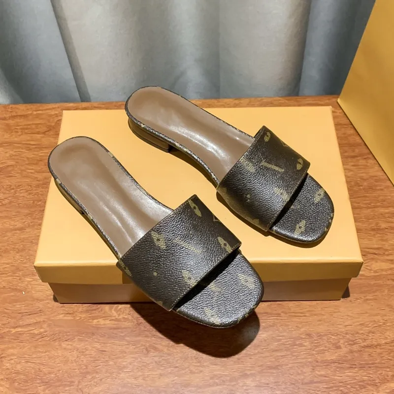 Frauen Revival Slide Flat Bod Sandals Designer braun schwarz weißer Lederschuppen 35-40