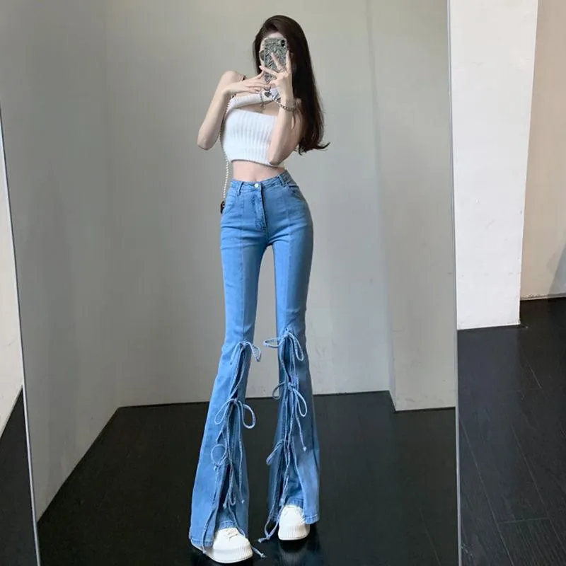 Jeans ad alta vita jeans for women slim e allungamento jeans pantaloni streetwear harajuku bendage skinny jeans jeans abbigliamento da donna e180