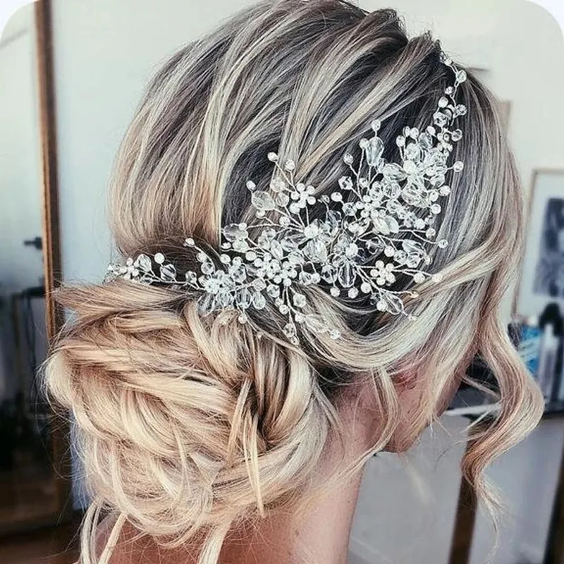 Wedding Hair Jewelry Fashion Rose Gold Silver Color Handmade Headband Bridal band Pearl Crystal Headdress Accessories 230508