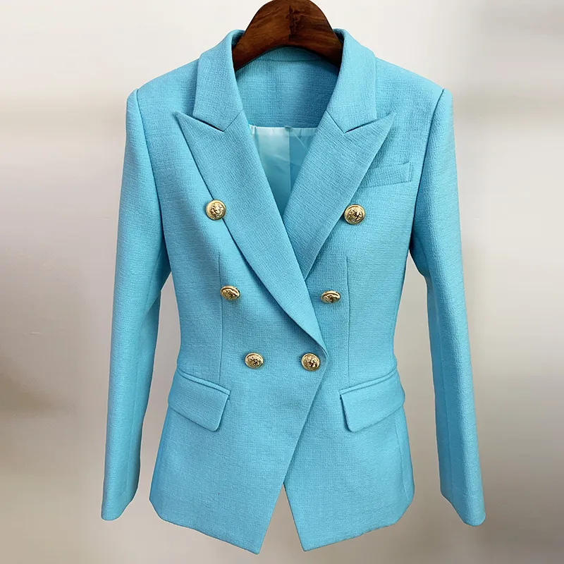 Costumes pour femmes Blazers HIGH STREET est Runway Designer Classic Lion Buttons Double Breasted Slim Fit Veste texturée 230509