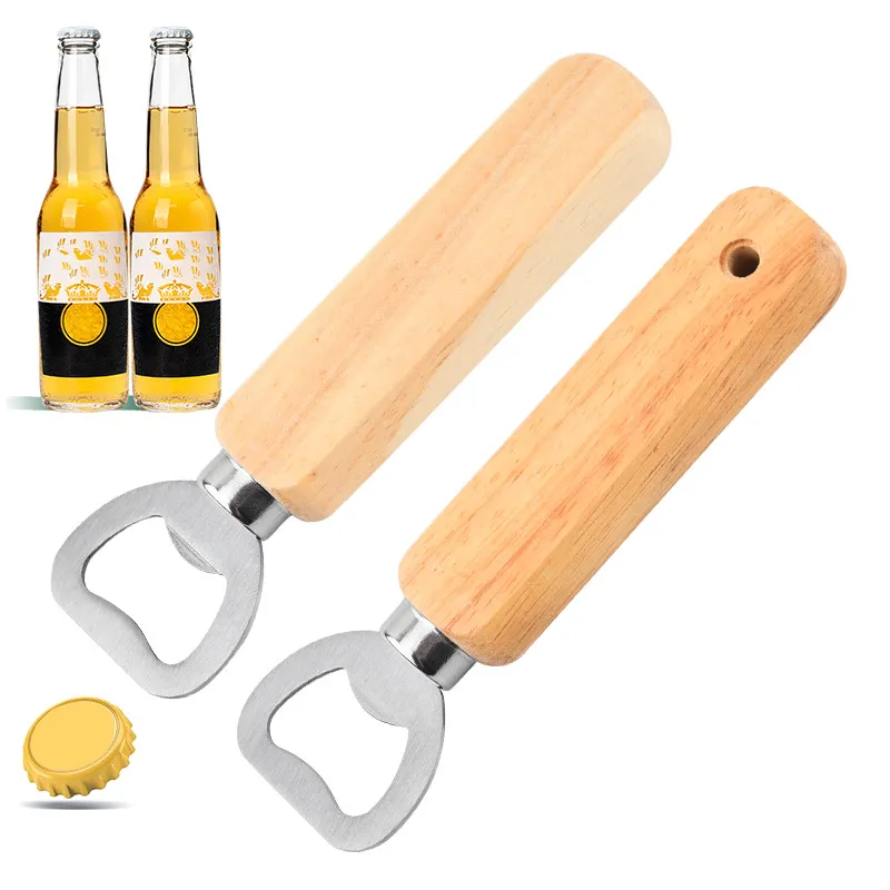 Stainless Steel Wooden Handle Red Wine Beer Bottle Opener Handheld Bartender Soda Glass Cap Openers Kitchen Bar Tools pop top opener