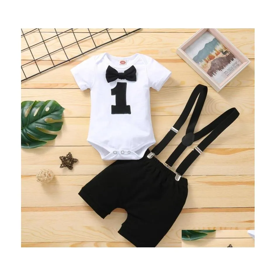 Clothing Sets Baby Boy One Year Birthday Outfit 1St Toddler Clothes Party Formal Red Black Grayclothing Drop Delivery Kids Maternity Dhgsy