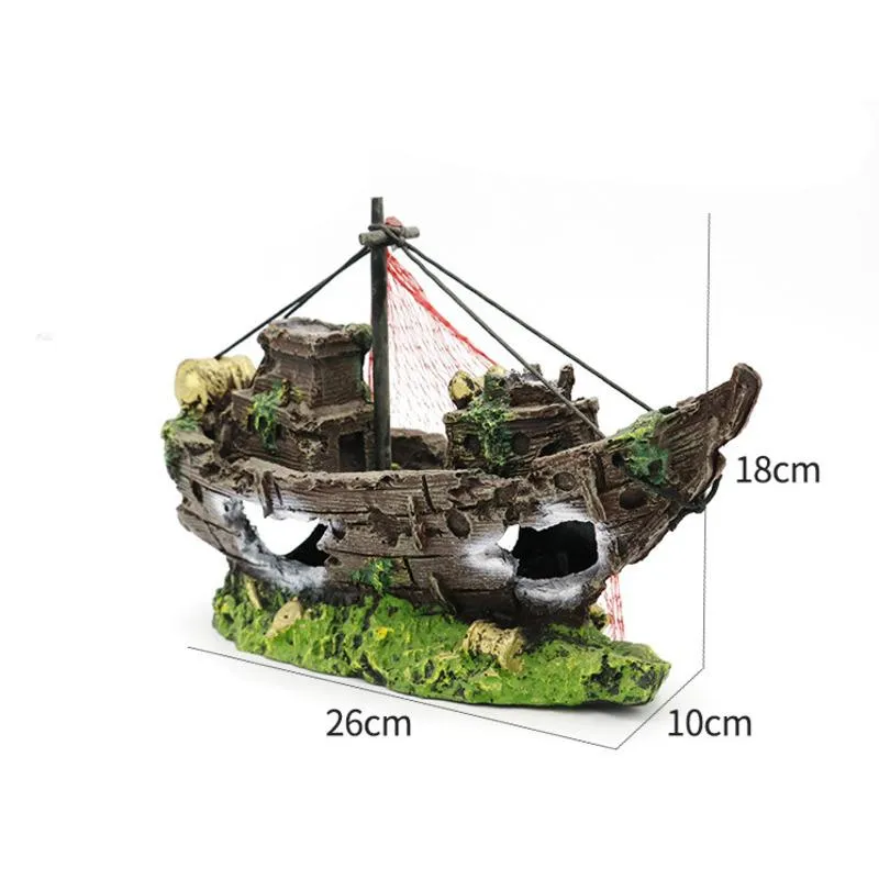 Decoraties Groot piratenschip Aquarium Decoratie Accessoires Aquarium Landschapsarchitectuur Schipbreuk Aquascape Ornamenten Landschap Decor Nieuw