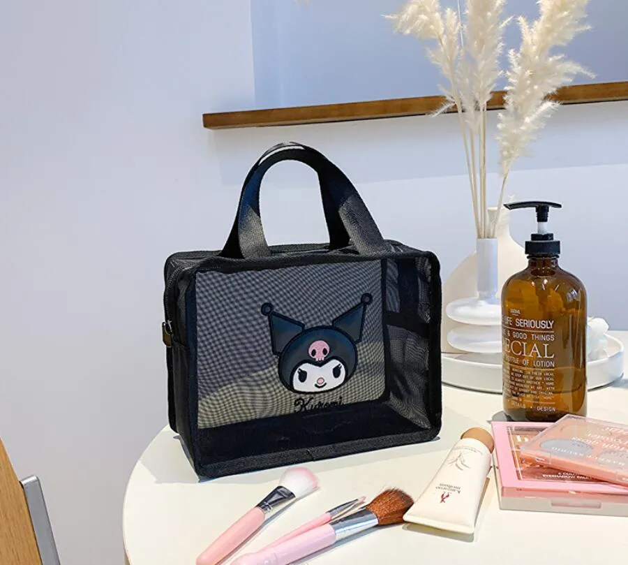 Girls Kawaii Black Mesh Cosmetics Bag Girl Kuromi Melody Casual Casual Princess Accessories Big Captise All Match