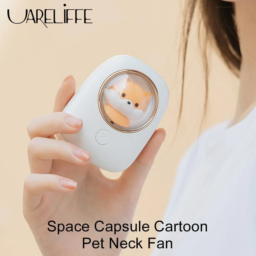 가습기 Uareliffe Space Capsule Manging Neck Fan 팬 귀여운 여름 쿨러 충전식 휴대용 핸드 헬드 음소거 팬과 야간 조명 어린이 선물