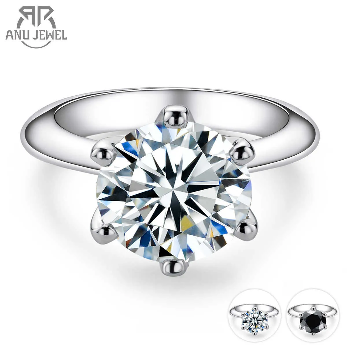 Anéis de banda Anujewel 1CT 2CT 3CT 5CT D RINGO DE NOVAGEM DE MOISSANITA DE COLOR PARA MULHERES 925 STERLING SLATER SOLITAIRE RINGETA DE