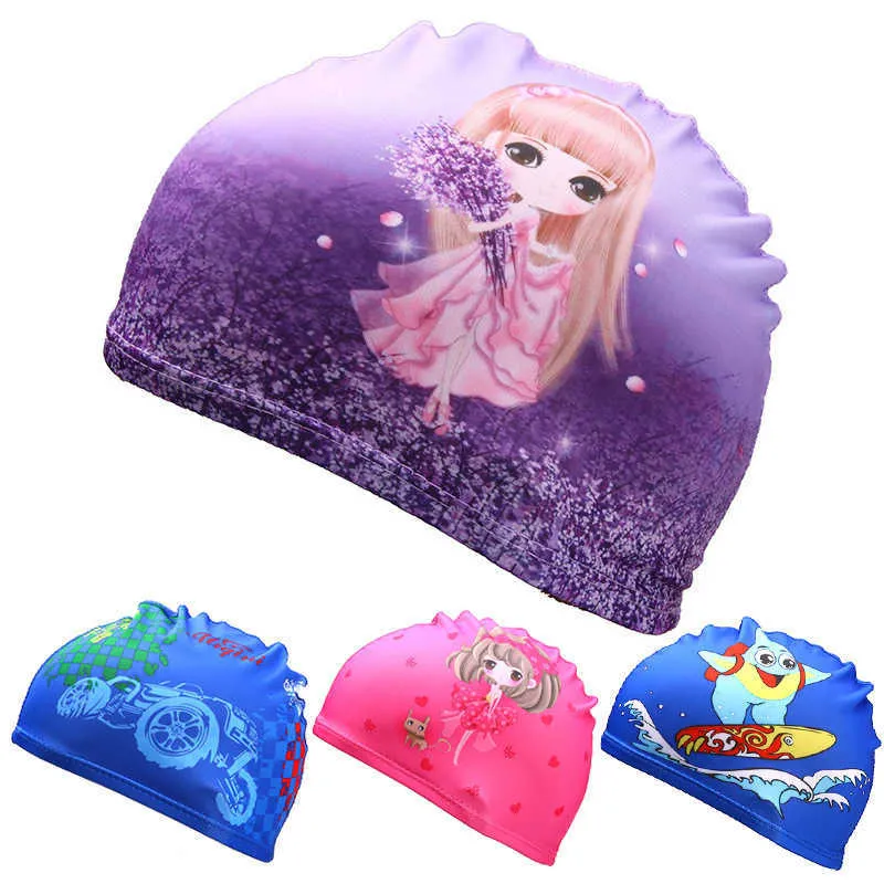 Bonnets de natation Bonnets de natation Haute Élastique Belles Femmes Enfants Tissu De Bande Dessinée Animal Mignon Protéger Les Oreilles Garçons Filles Natation Piscine Chapeau P230509